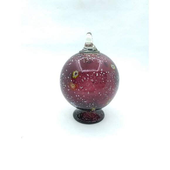 Hand Blown Art Glass Floral Speckled  Pedestal Ornament 5.75" Tall 3" Diameter - Picture 11 of 12